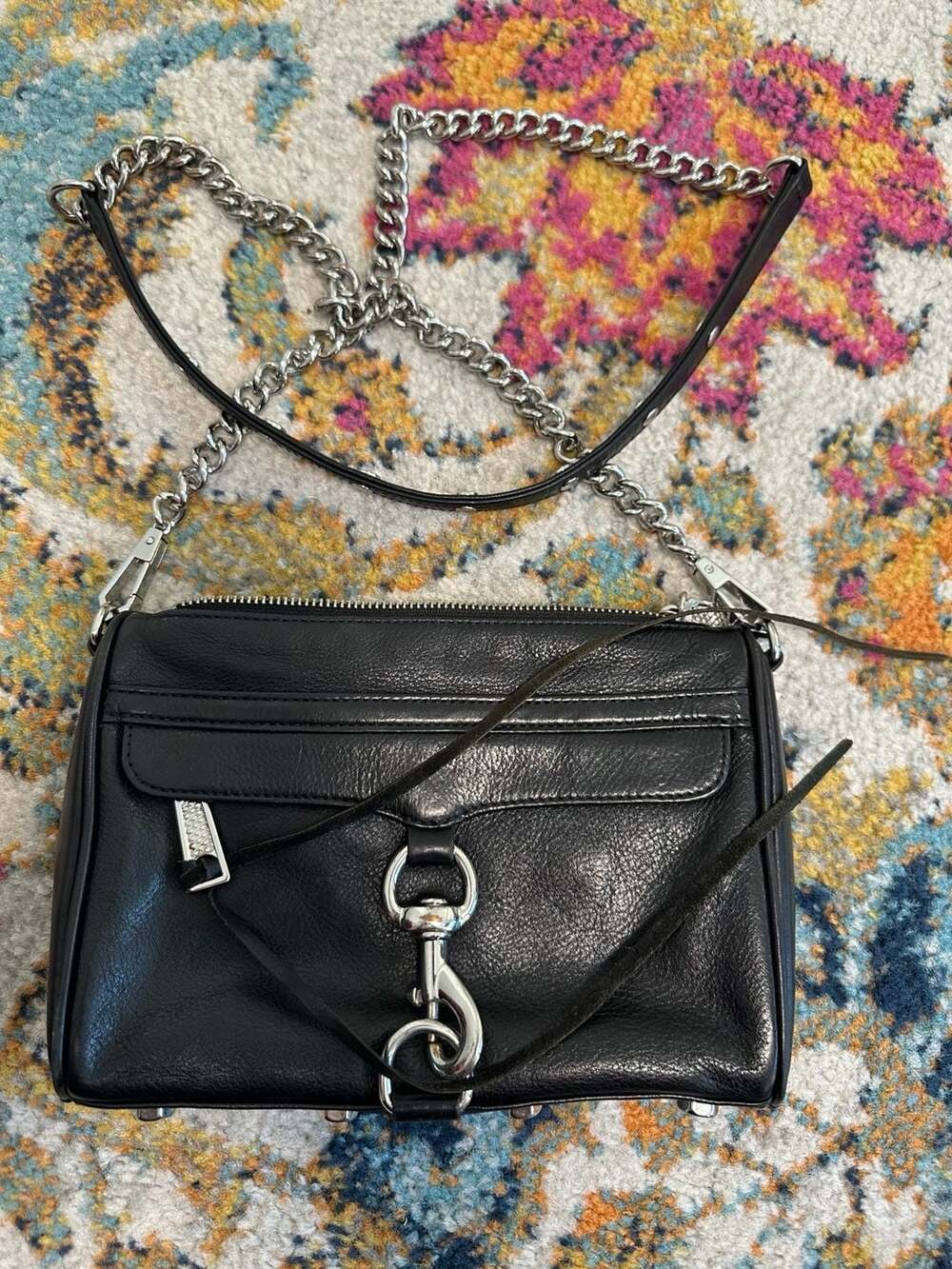 Rebecca Minkoff Black Leather M.A.C. Crossbody Bag with Silver Hardware